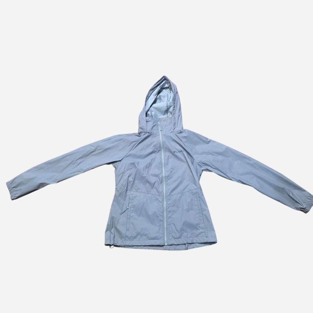 Columbia Windbreaker Jacket Womens Medium Blue Gray Excellent Hooded Full Zip